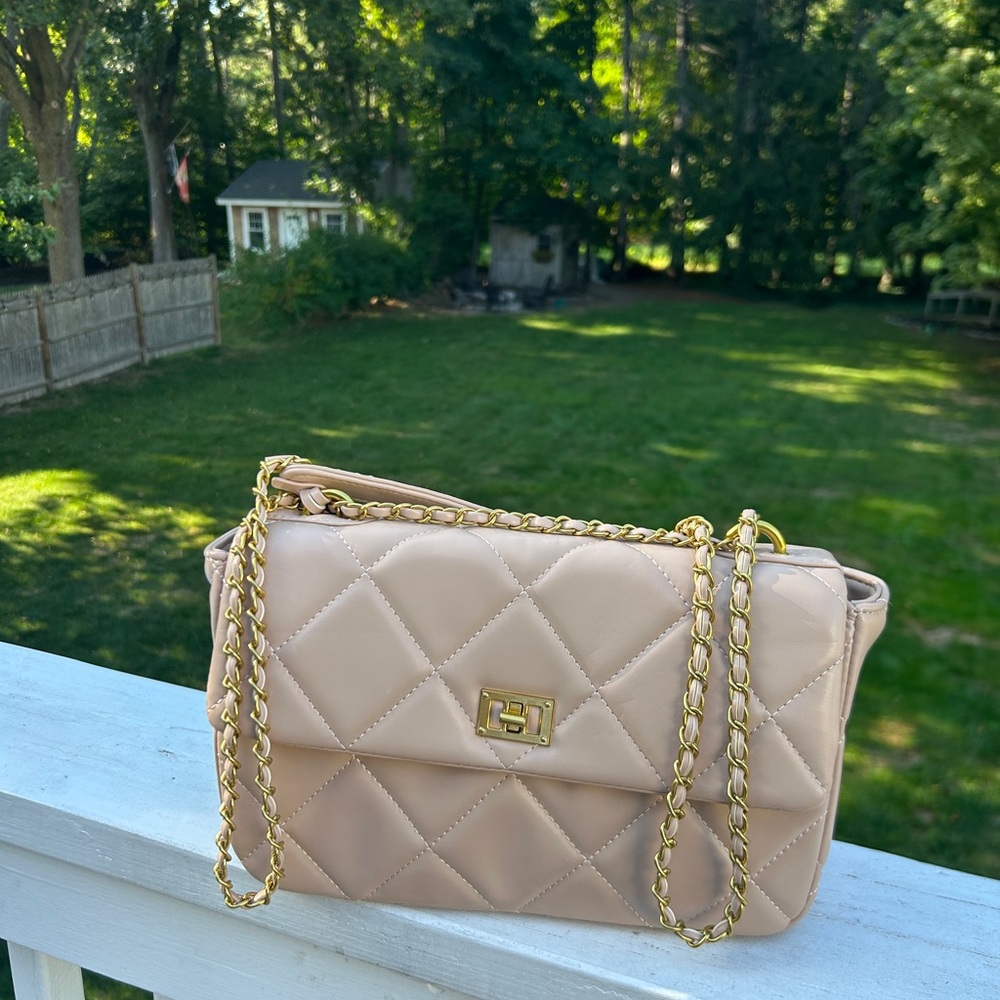 Chic cream/pink chain purse